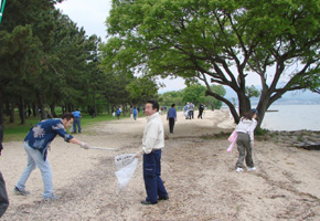 湖岸での清掃活動